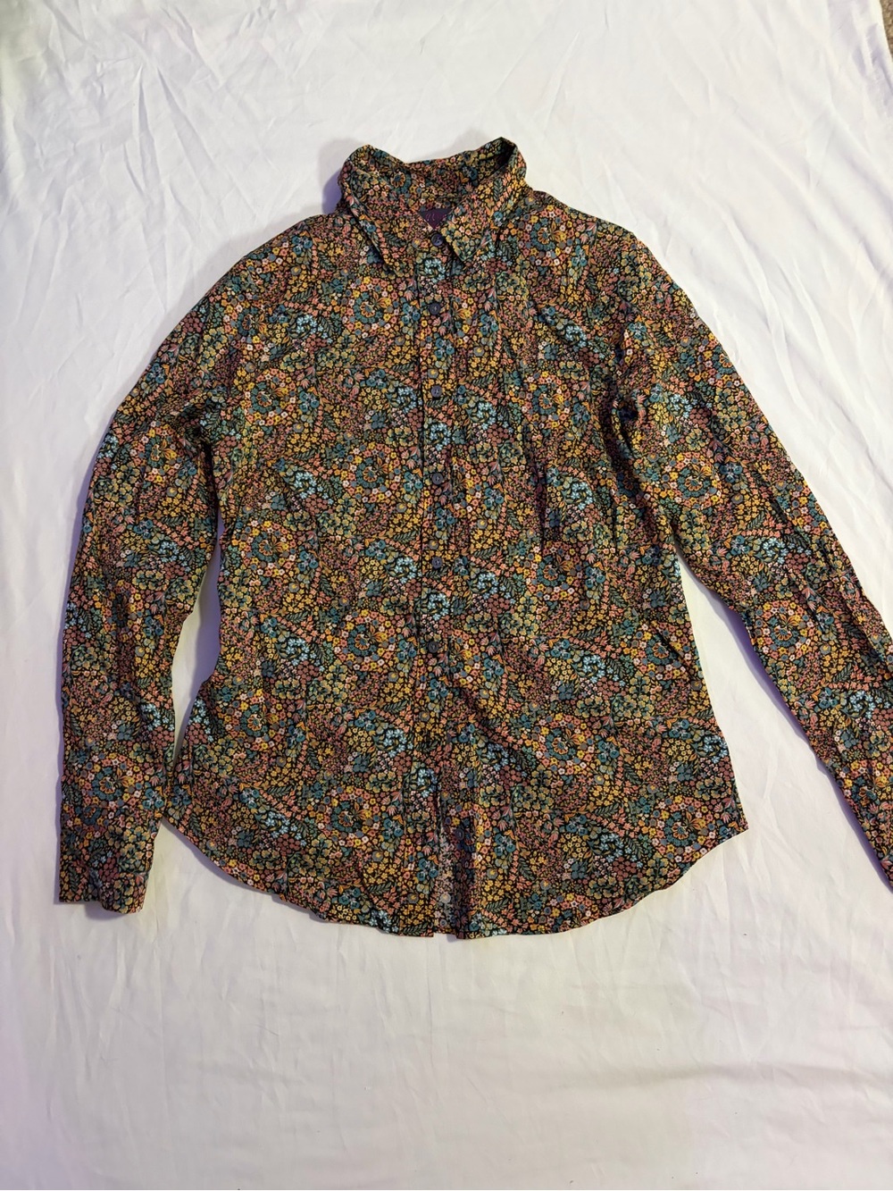J. Crew Women's Floral Button-Down Shirt in Black, Blue & Orange
